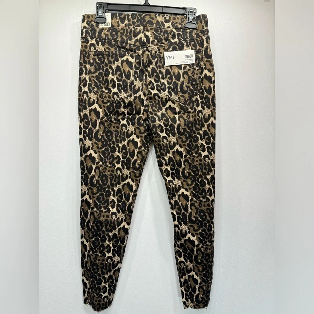 Leopard Animal Print Joggers YMI Distressed Raw Hem High Rise 5 Pocket Mobwife